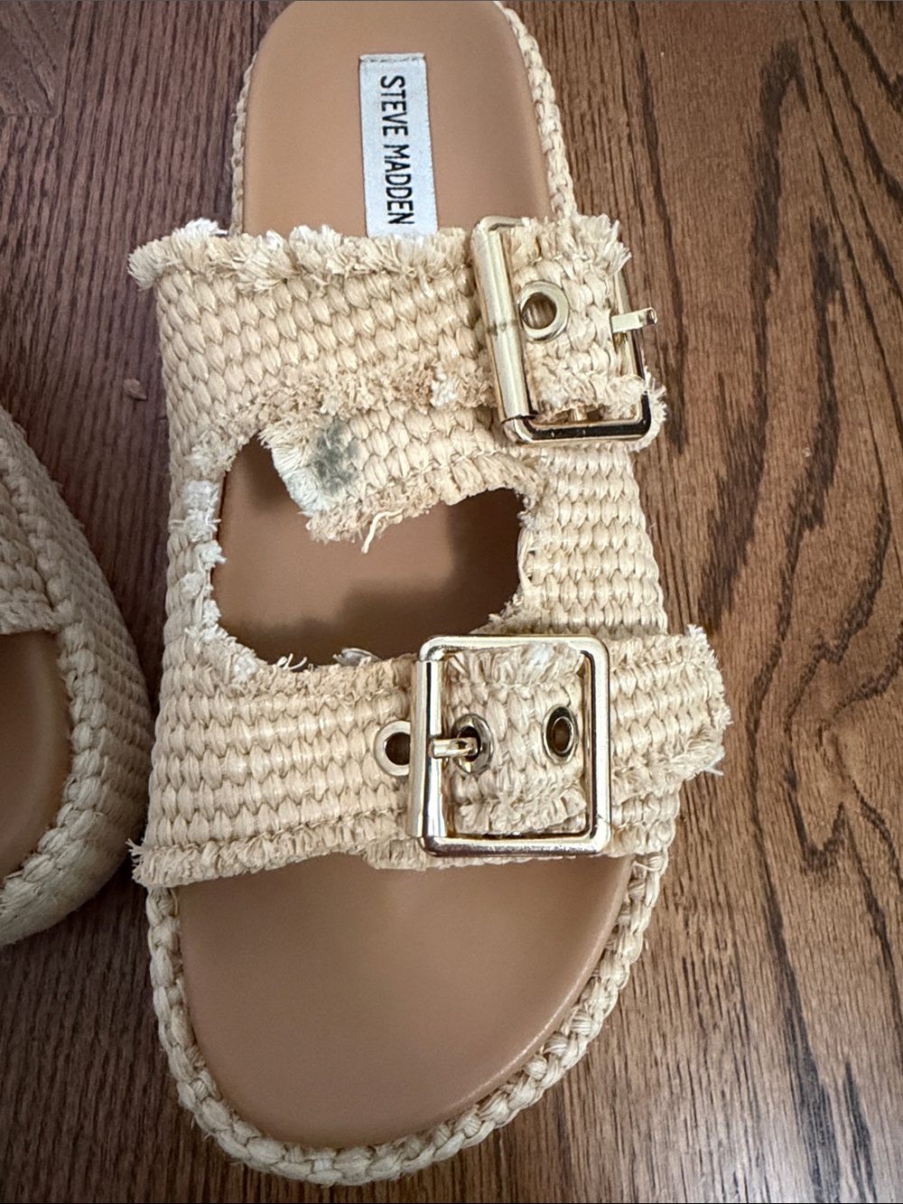 Steve Madden Natural Braided Double-Buckle Slide Sandals - Picture 3 of 5